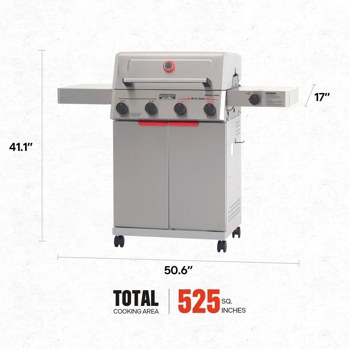 Monument Grills Mesa II 415BZ 4-Burner Stainless Propane Gas Grill with Broil Zone and Side Burner view 8